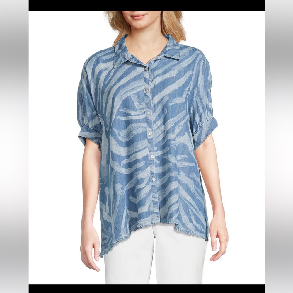 NWT Tru Luxe Oversized/Flowy Chambray Elbow Sleeve Button Front Shirt L/XXL/1X